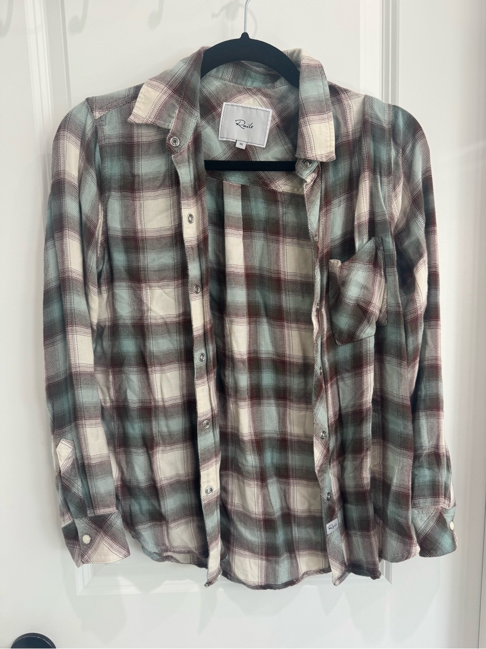 Rails Women's Plaid Button-Down Shirt in Mint Green, Brown & Cream